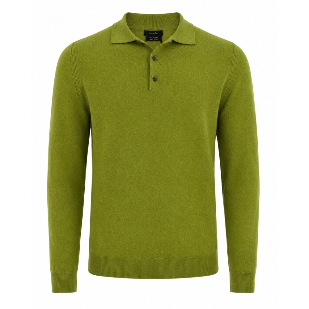 Massimo Dutti Polo Sweater Men Size M Lime Green Wool Cashmere NWT